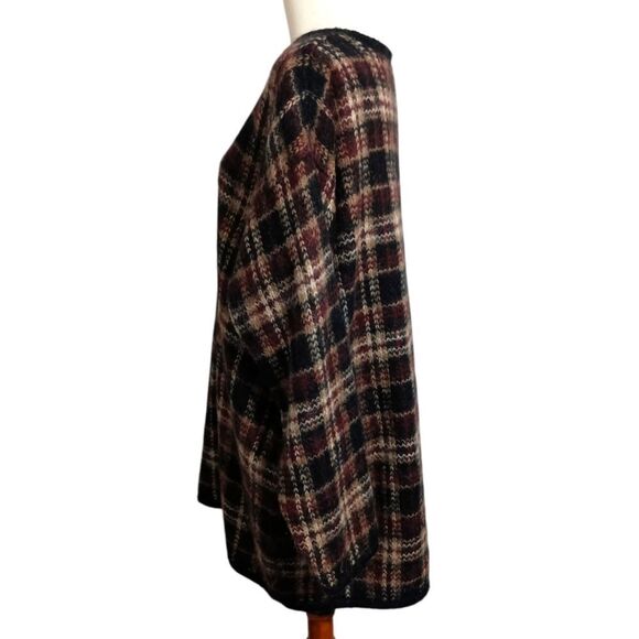 Vintage Mohair Blend Plaid Sweater XL Brown Oversized Boxy Academia Grandpa 80s - Picture 6 of 16
